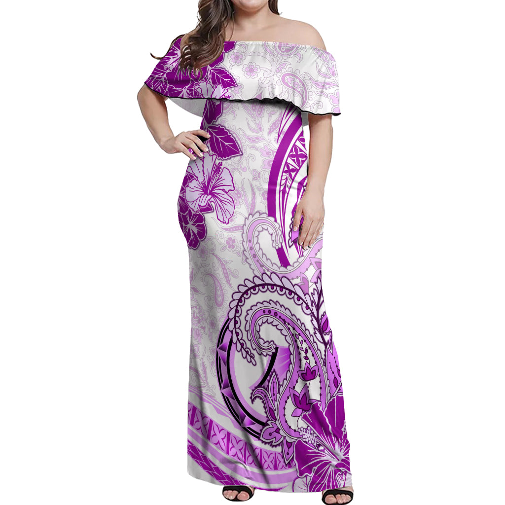 Polynesia Paisley Off Shoulder Maxi Dress Mix Pink Polynesian Pattern LT05 Women Pink - Polynesian Pride