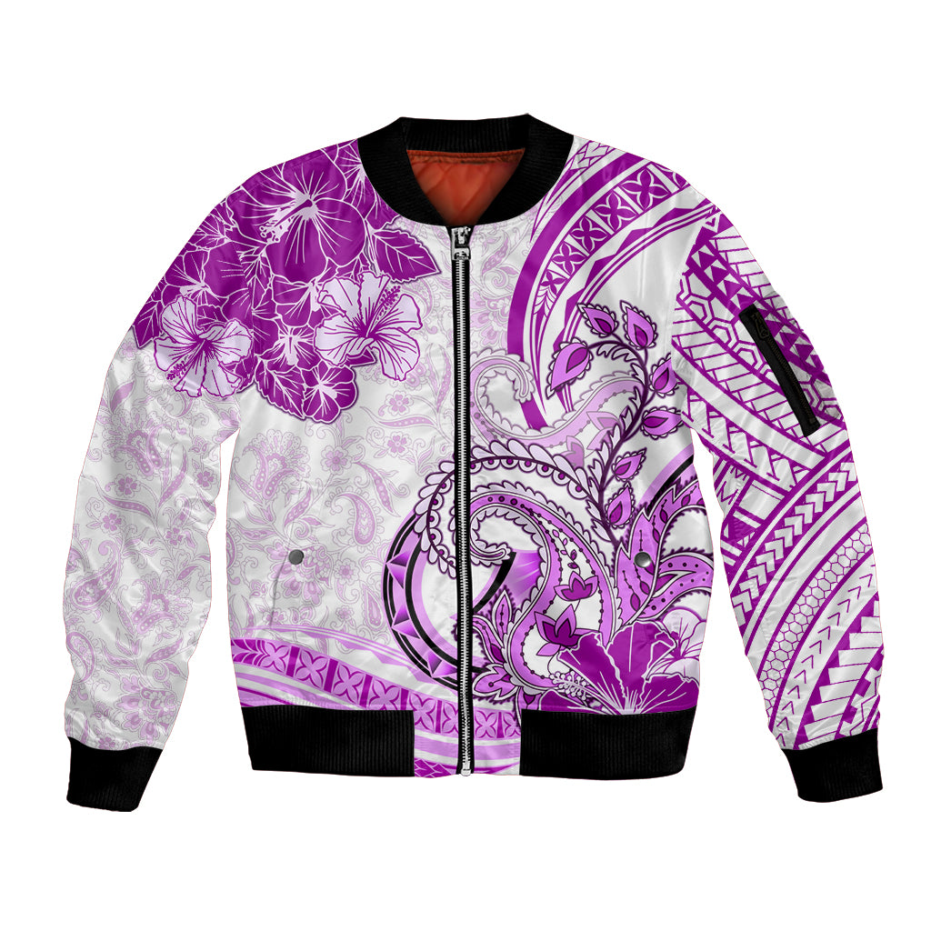 Polynesia Paisley Sleeve Zip Bomber Jacket Mix Pink Polynesian Pattern LT05 Unisex Pink - Polynesian Pride