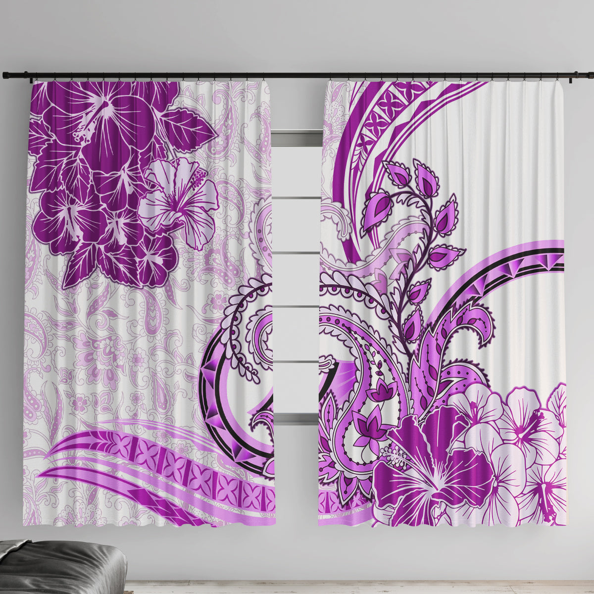 Polynesia Paisley Window Curtain Mix Pink Polynesian Pattern LT05 With Hooks Pink - Polynesian Pride