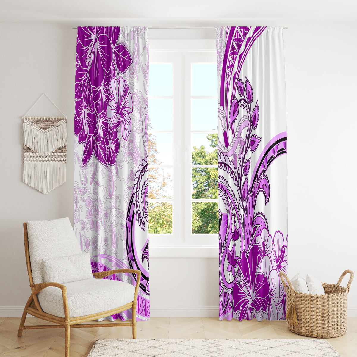 Polynesia Paisley Window Curtain Mix Pink Polynesian Pattern LT05 - Polynesian Pride