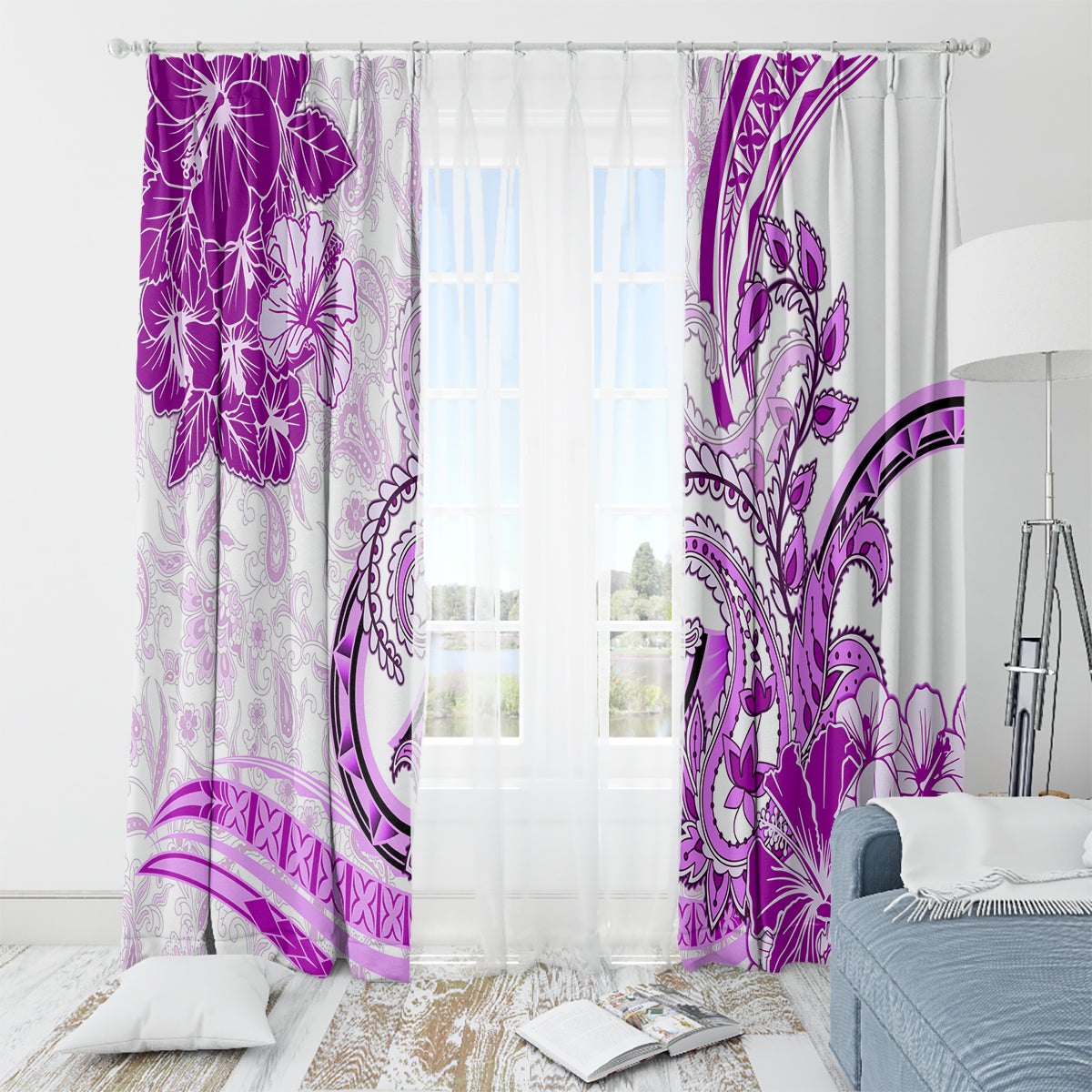 Polynesia Paisley Window Curtain Mix Pink Polynesian Pattern LT05 - Polynesian Pride