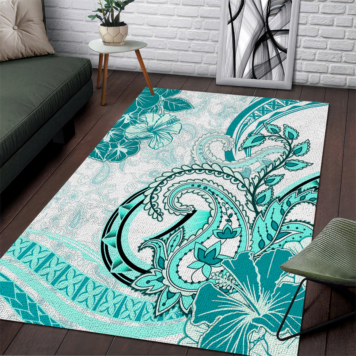 Polynesia Paisley Area Rug Mix Teal Polynesian Pattern