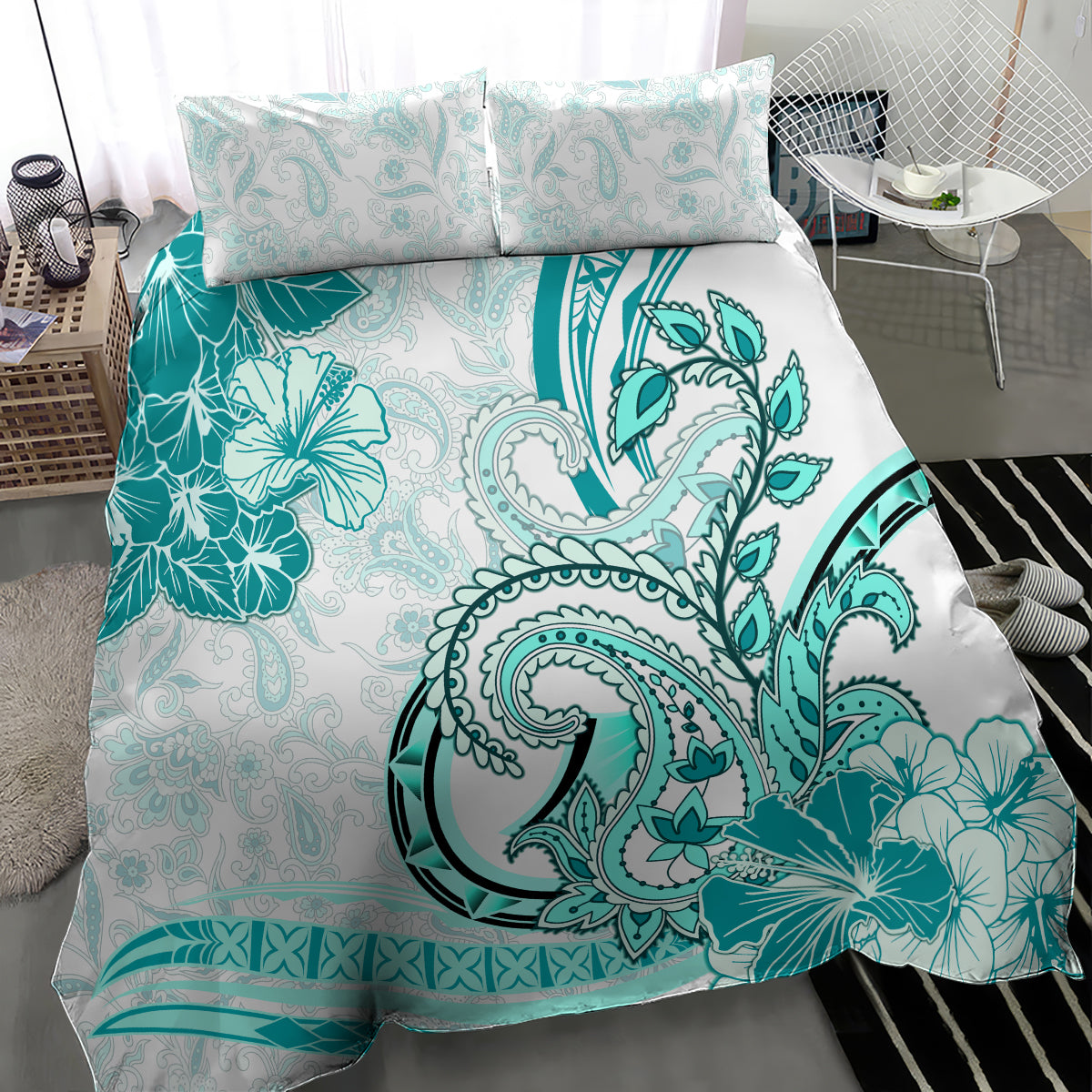 Polynesia Paisley Bedding Set Mix Teal Polynesian Pattern