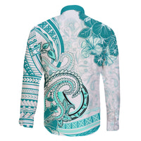 Polynesia Paisley Family Matching Long Sleeve Bodycon Dress and Hawaiian Shirt Mix Teal Polynesian Pattern LT05 - Polynesian Pride