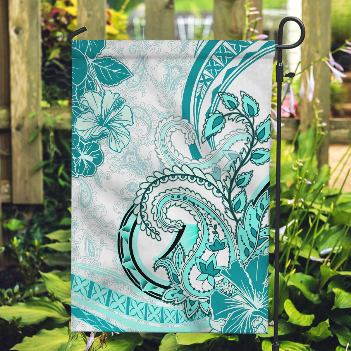 Polynesia Paisley Garden Flag Mix Teal Polynesian Pattern
