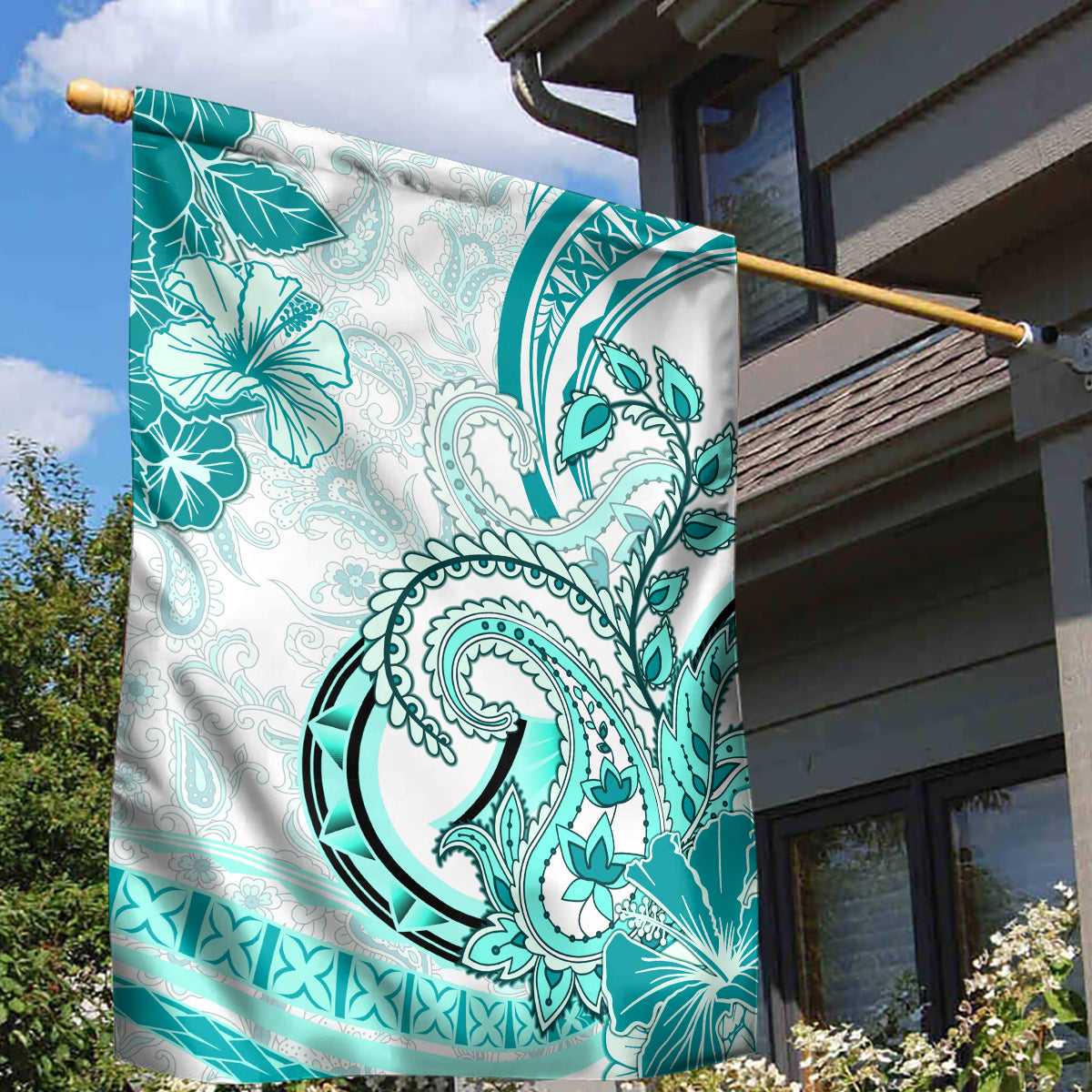 Polynesia Paisley Garden Flag Mix Teal Polynesian Pattern