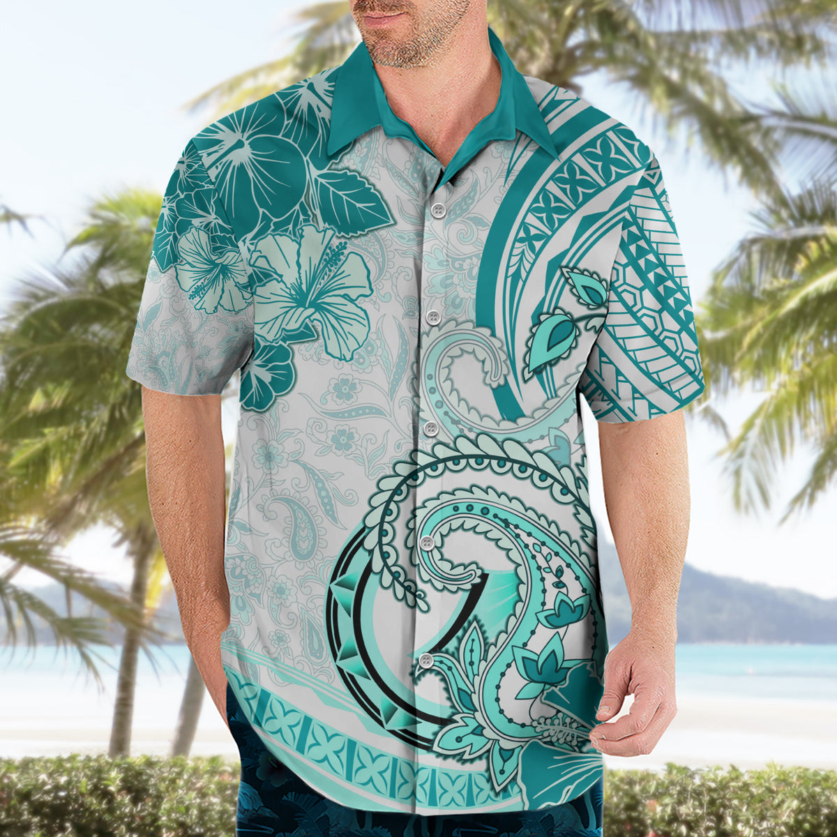 Polynesia Paisley Hawaiian Shirt Mix Teal Polynesian Pattern LT05 - Polynesian Pride