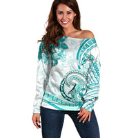 Polynesia Paisley Off Shoulder Sweater Mix Teal Polynesian Pattern LT05 Women Teal - Polynesian Pride