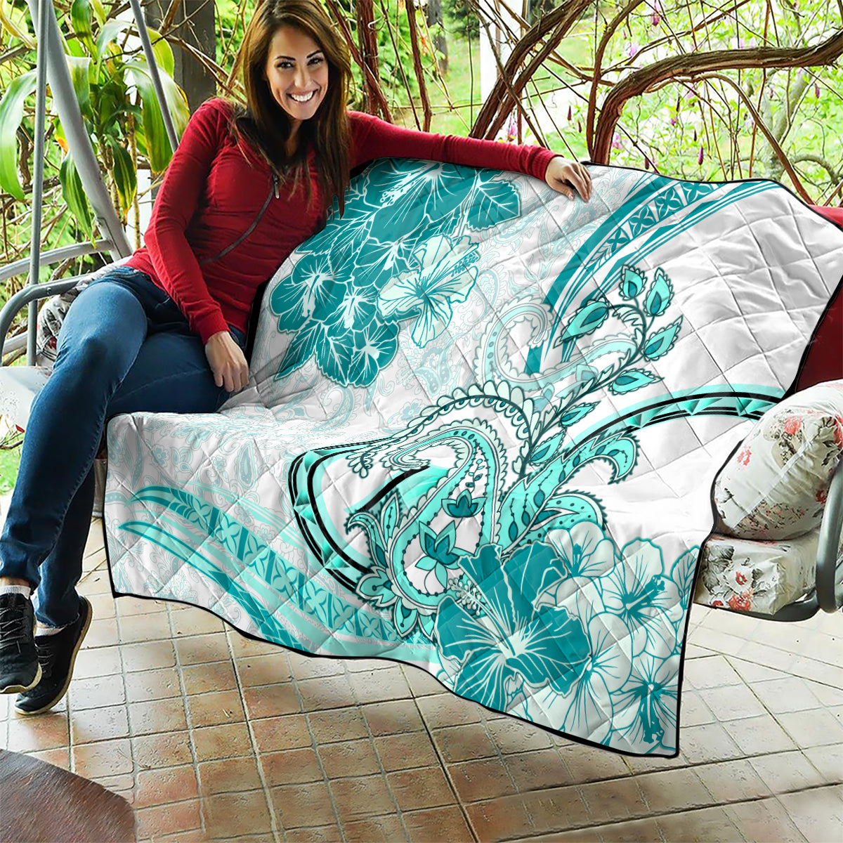 Polynesia Paisley Quilt Mix Teal Polynesian Pattern LT05 - Polynesian Pride