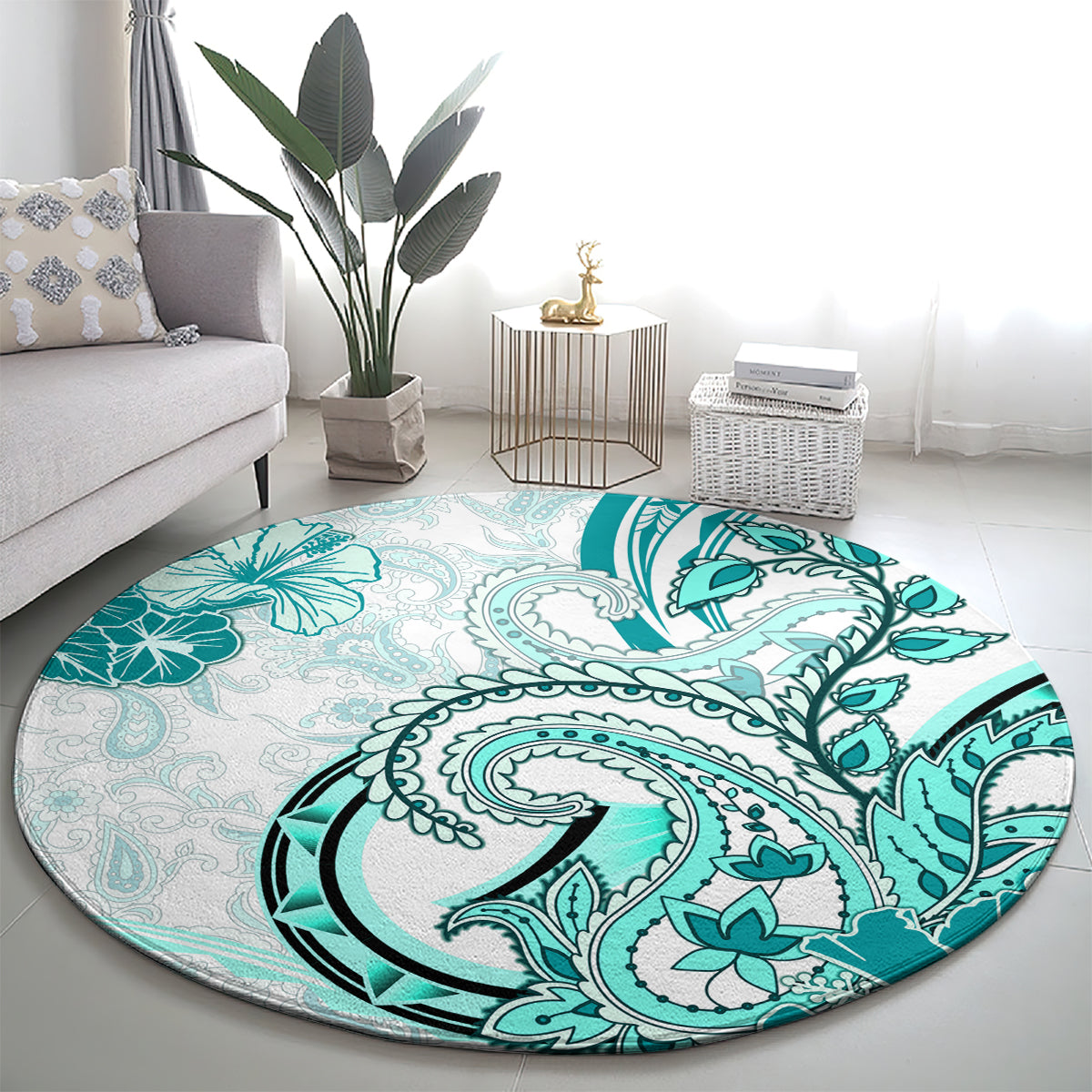 Polynesia Paisley Round Carpet Mix Teal Polynesian Pattern