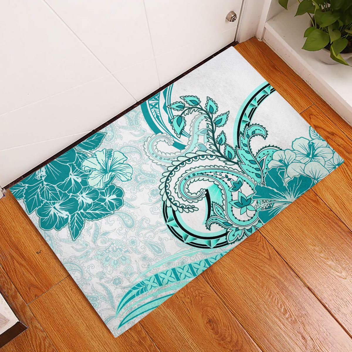 Polynesia Paisley Rubber Doormat Mix Teal Polynesian Pattern LT05 Teal - Polynesian Pride