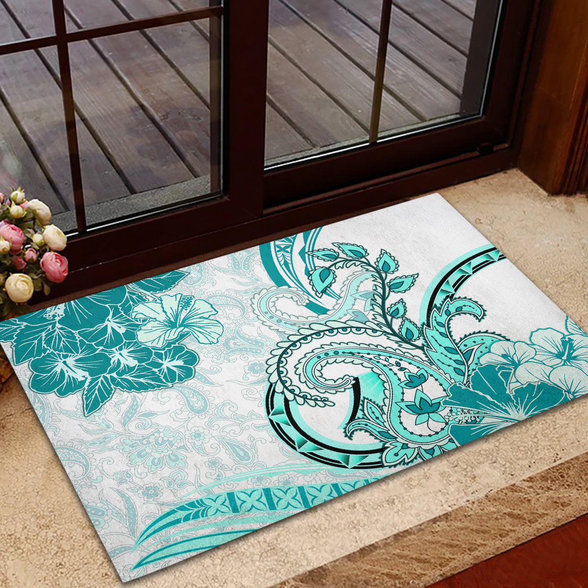 Polynesia Paisley Rubber Doormat Mix Teal Polynesian Pattern LT05 - Polynesian Pride