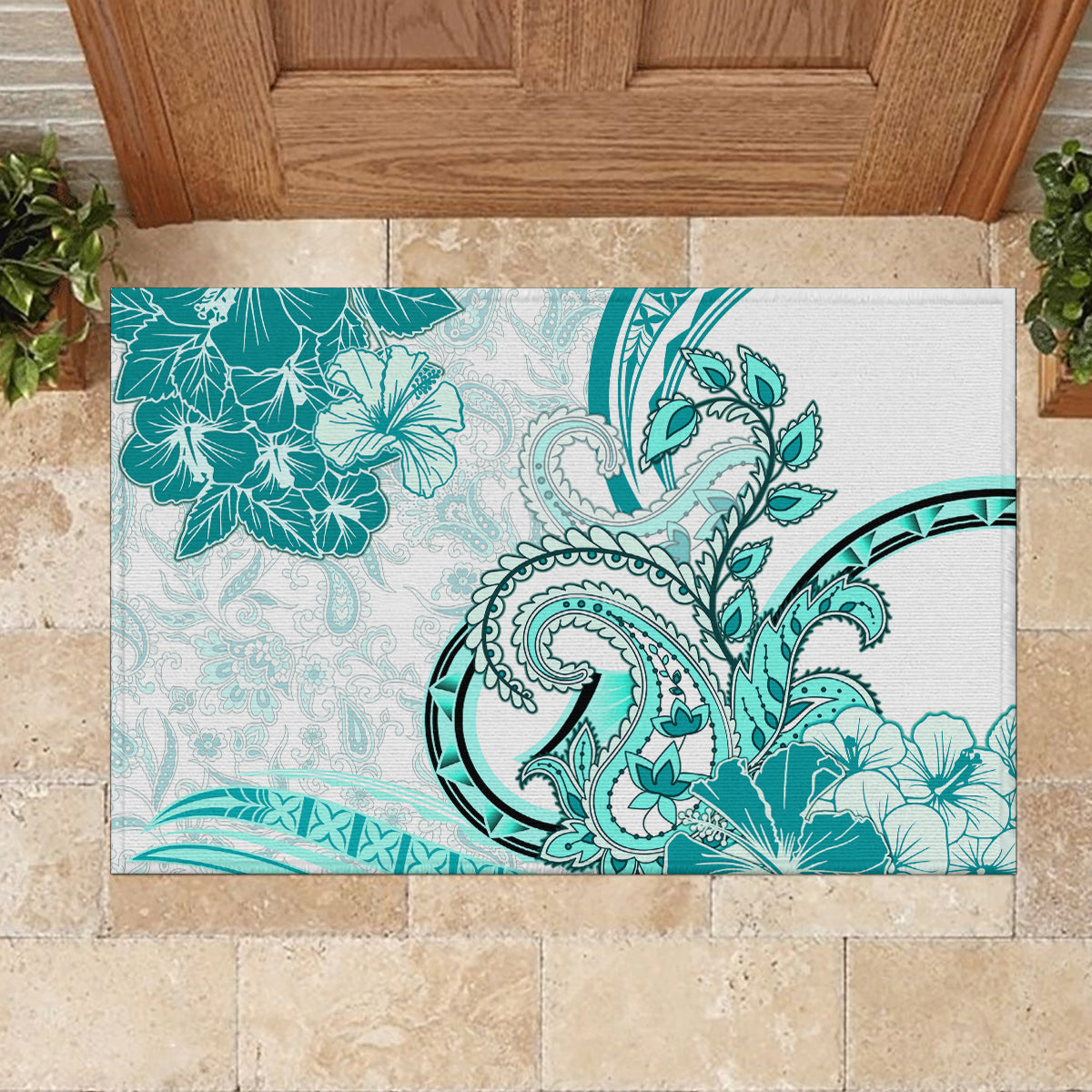 Polynesia Paisley Rubber Doormat Mix Teal Polynesian Pattern LT05 - Polynesian Pride
