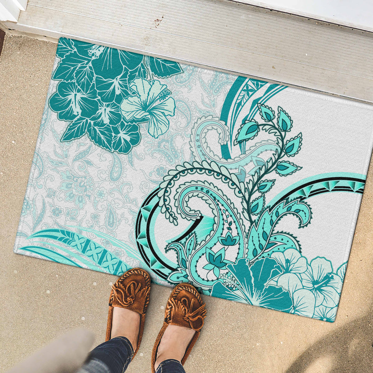 Polynesia Paisley Rubber Doormat Mix Teal Polynesian Pattern LT05 - Polynesian Pride
