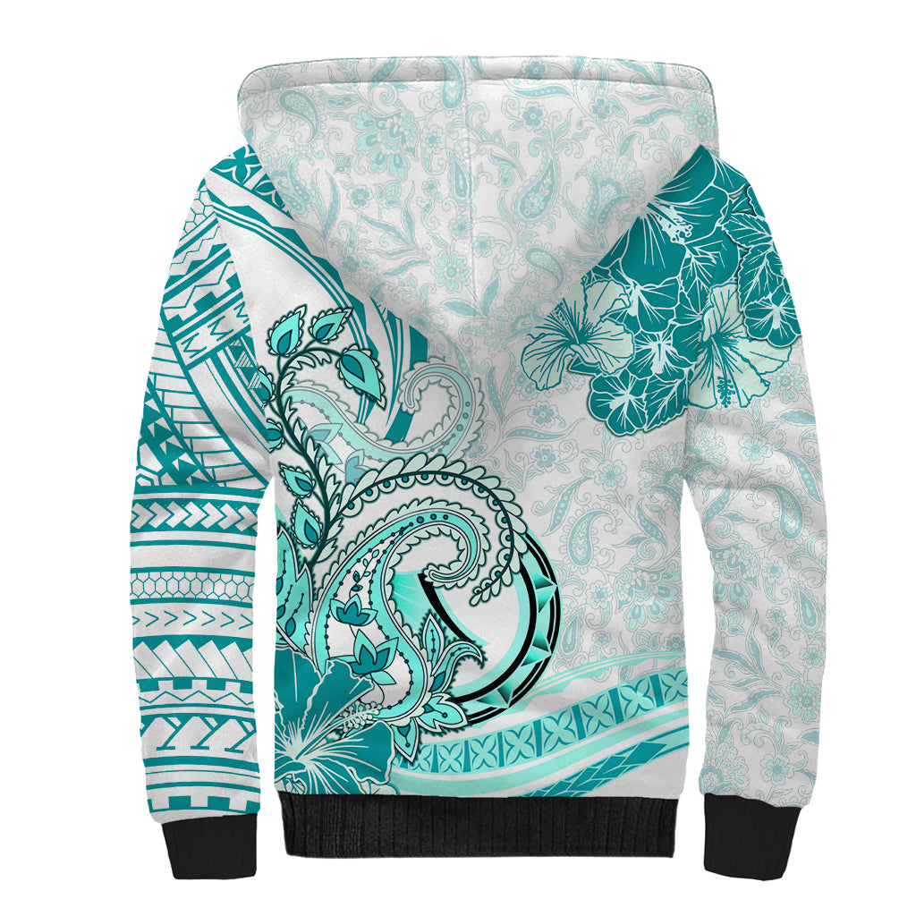 Polynesia Paisley Sherpa Hoodie Mix Teal Polynesian Pattern LT05 - Polynesian Pride