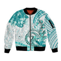 Polynesia Paisley Sleeve Zip Bomber Jacket Mix Teal Polynesian Pattern LT05 Unisex Teal - Polynesian Pride