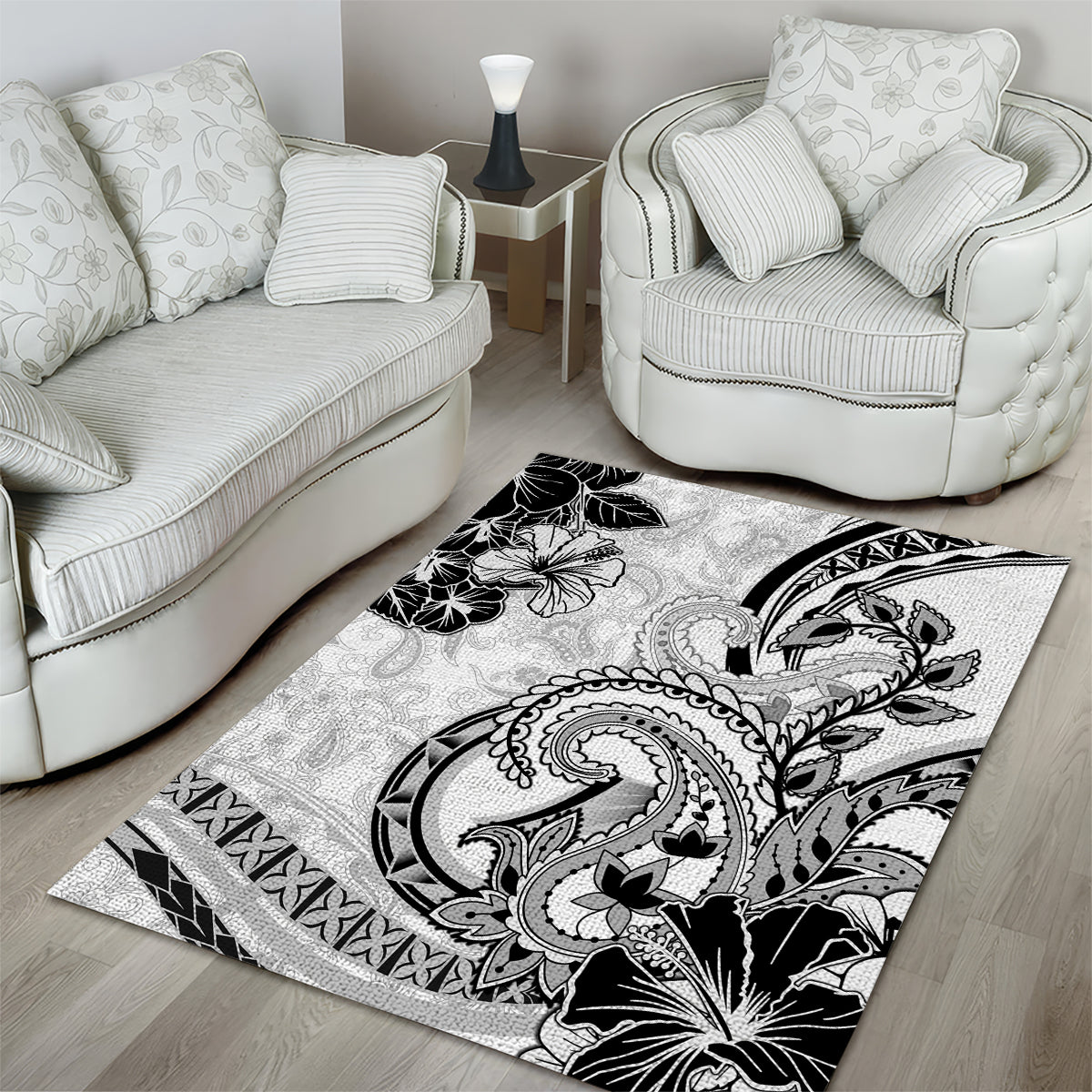 Polynesia Paisley Area Rug Mix White Polynesian Pattern