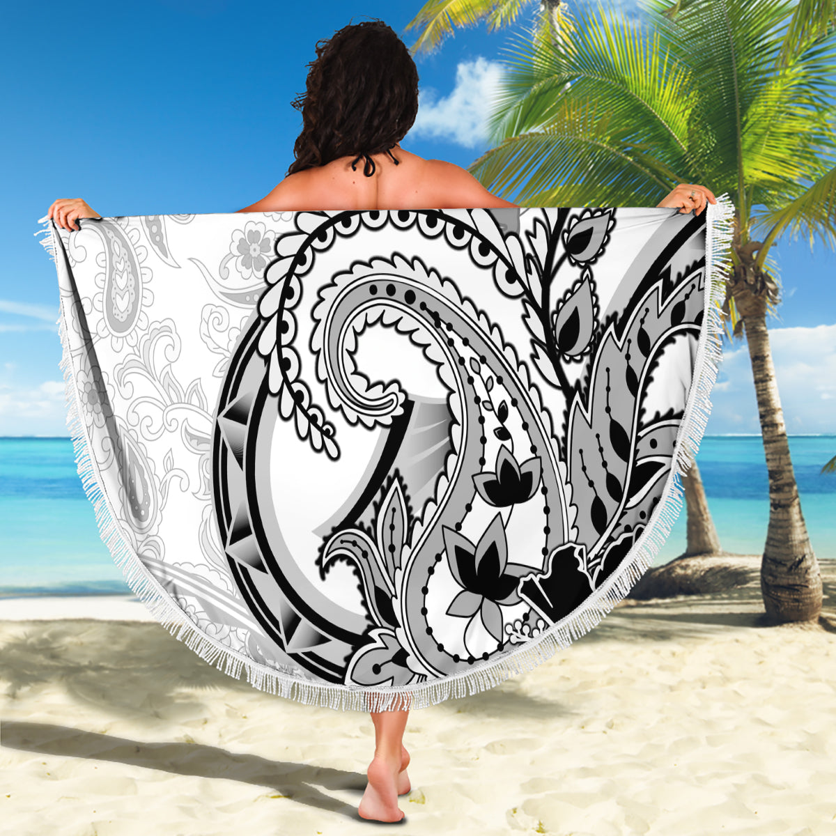 Polynesia Paisley Beach Blanket Mix White Polynesian Pattern LT05 - Polynesian Pride