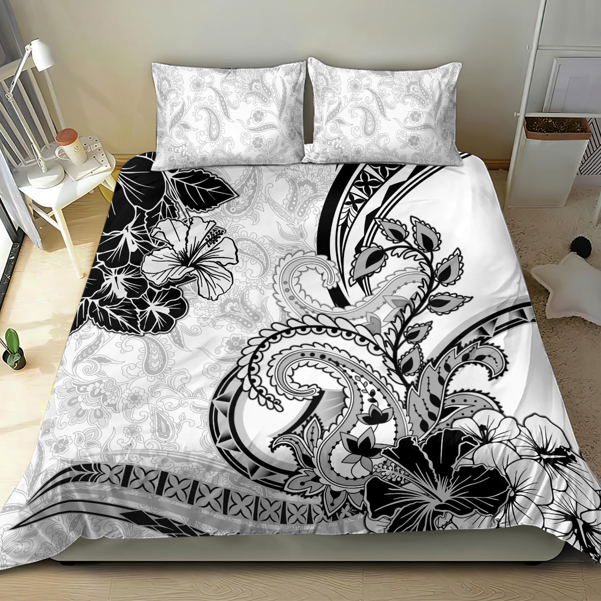 Polynesia Paisley Bedding Set Mix White Polynesian Pattern