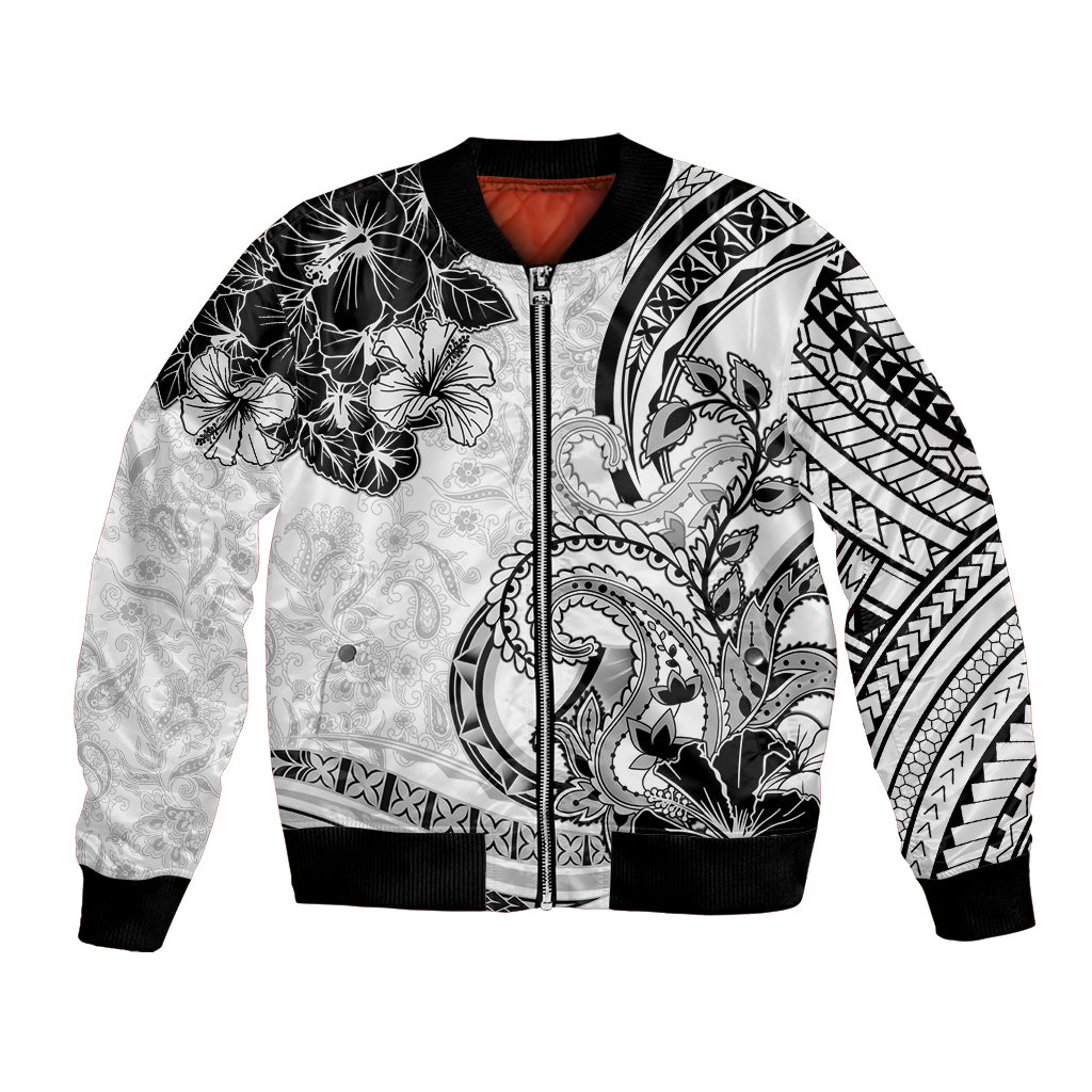 Polynesia Paisley Bomber Jacket Mix White Polynesian Pattern LT05 Unisex White - Polynesian Pride