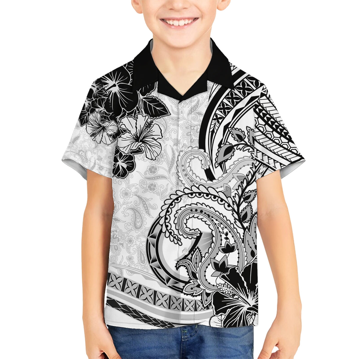 Polynesia Paisley Family Matching Long Sleeve Bodycon Dress and Hawaiian Shirt Mix White Polynesian Pattern LT05 Son's Shirt White - Polynesian Pride