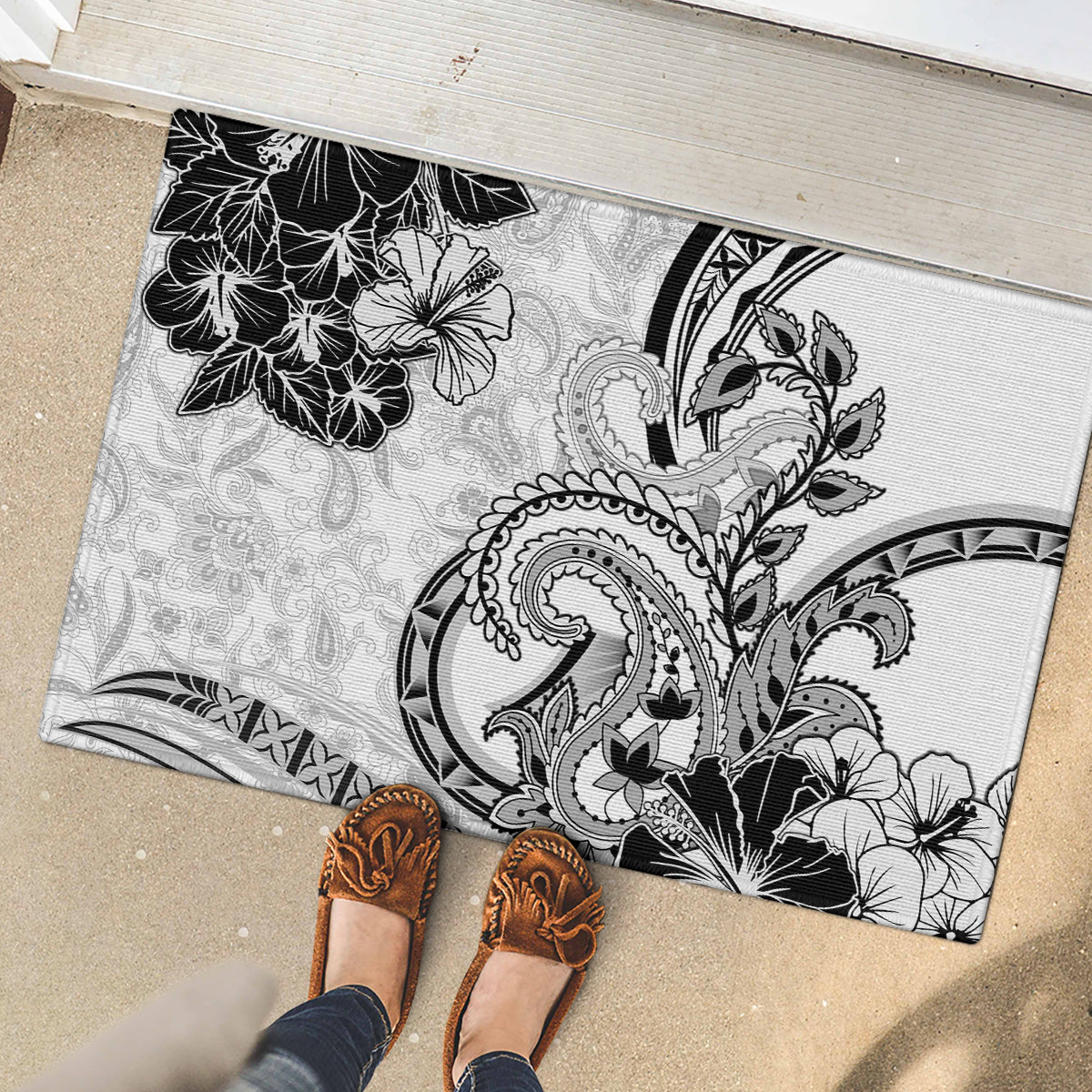 Polynesia Paisley Rubber Doormat Mix White Polynesian Pattern LT05 - Polynesian Pride