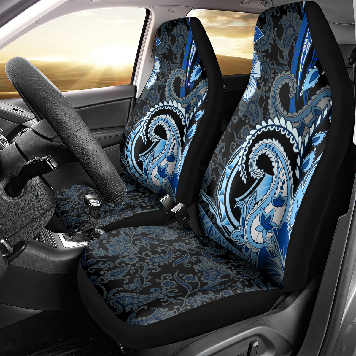 Polynesia Paisley Car Seat Cover Mix Blue Polynesian Pattern