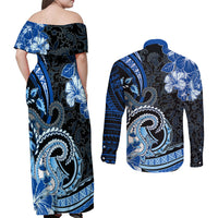 Polynesia Paisley Couples Matching Off Shoulder Maxi Dress and Long Sleeve Button Shirt Mix Blue Polynesian Pattern LT05 - Polynesian Pride