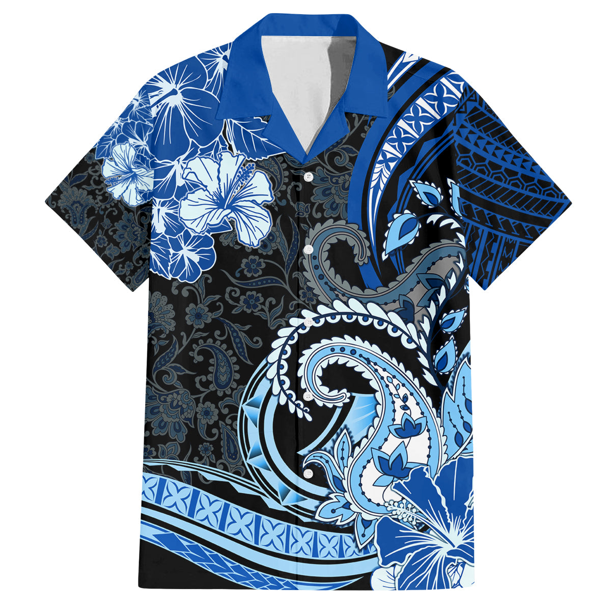 Polynesia Paisley Family Matching Off Shoulder Long Sleeve Dress and Hawaiian Shirt Mix Blue Polynesian Pattern LT05 Dad's Shirt - Short Sleeve Blue - Polynesian Pride