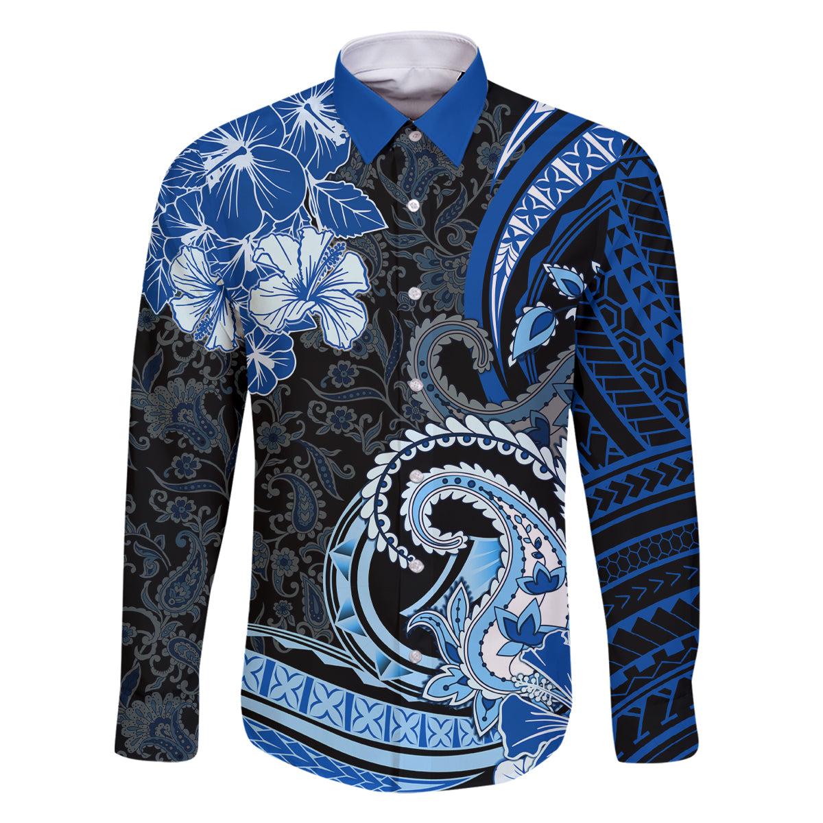 Polynesia Paisley Family Matching Summer Maxi Dress and Hawaiian Shirt Mix Blue Polynesian Pattern LT05 Dad's Shirt - Long Sleeve Blue - Polynesian Pride