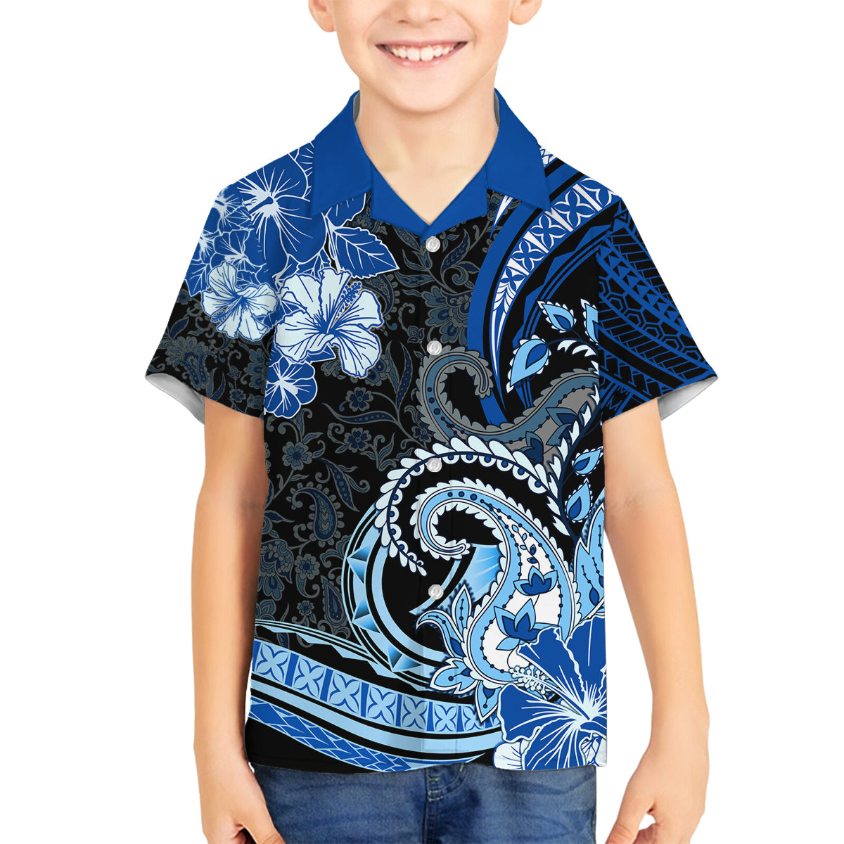 Polynesia Paisley Family Matching Summer Maxi Dress and Hawaiian Shirt Mix Blue Polynesian Pattern LT05 Son's Shirt Blue - Polynesian Pride