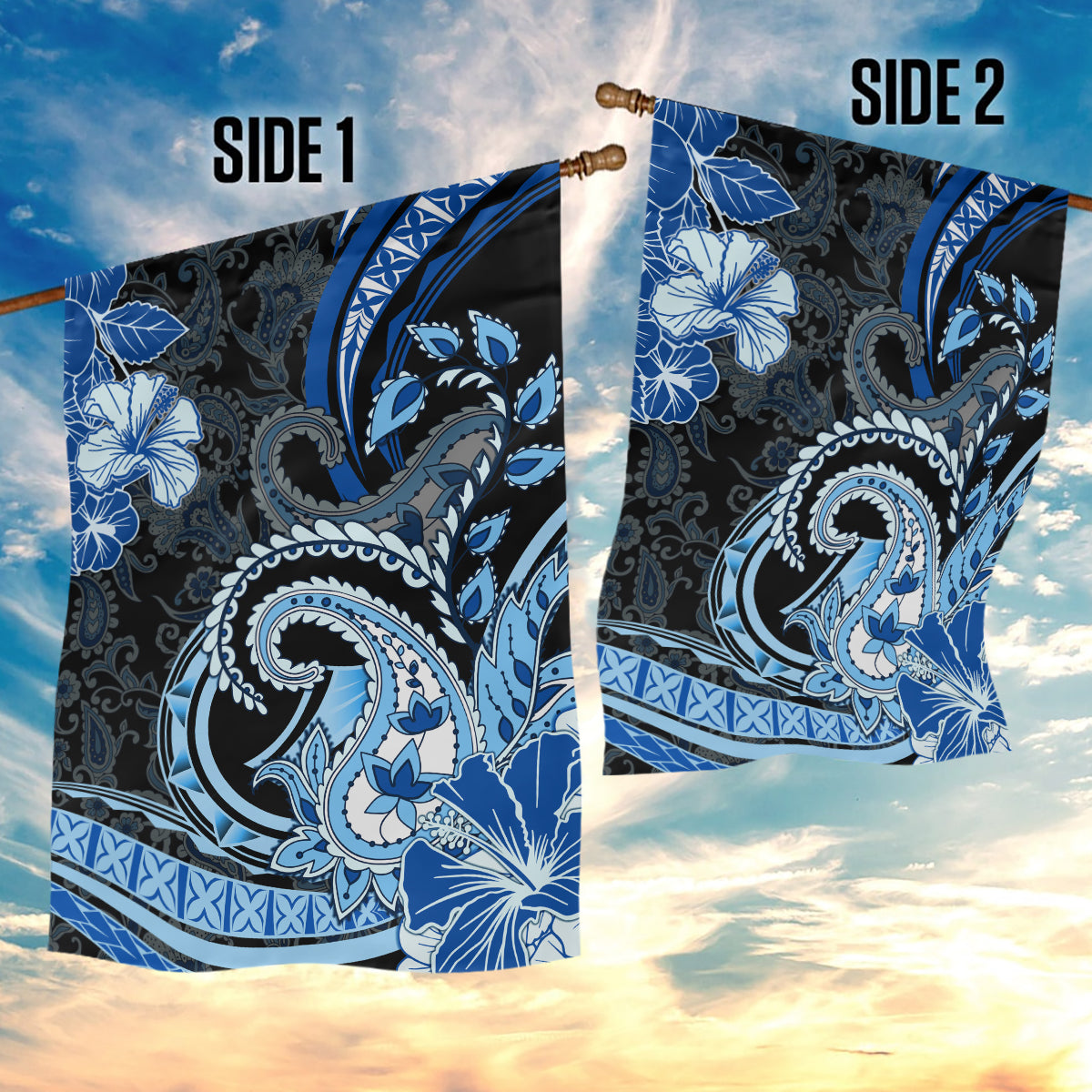Polynesia Paisley Garden Flag Mix Blue Polynesian Pattern