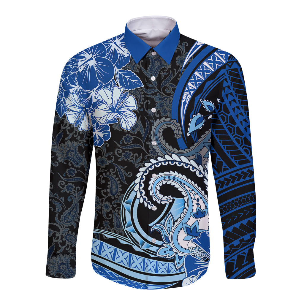 Polynesia Paisley Long Sleeve Button Shirt Mix Blue Polynesian Pattern LT05 Unisex Blue - Polynesian Pride