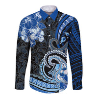 Polynesia Paisley Long Sleeve Button Shirt Mix Blue Polynesian Pattern LT05 Unisex Blue - Polynesian Pride