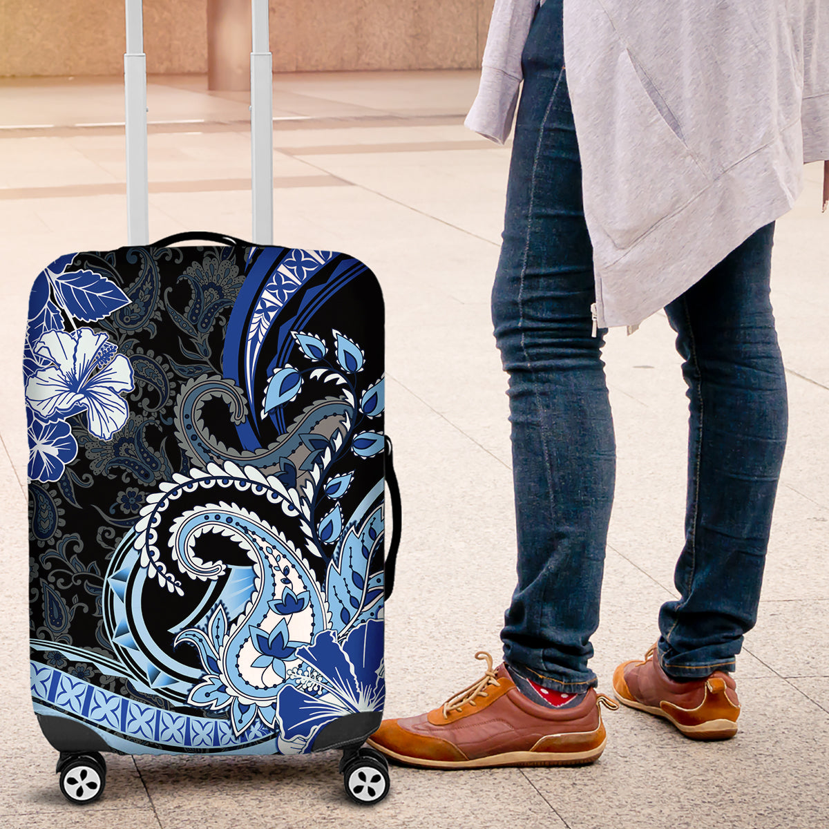Polynesia Paisley Luggage Cover Mix Blue Polynesian Pattern