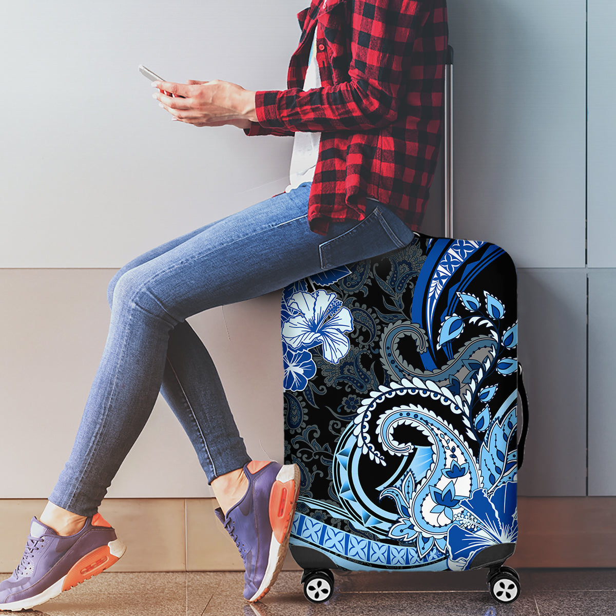 Polynesia Paisley Luggage Cover Mix Blue Polynesian Pattern