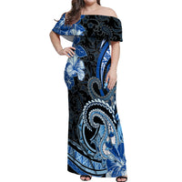 Polynesia Paisley Off Shoulder Maxi Dress Mix Blue Polynesian Pattern LT05 Women Blue - Polynesian Pride
