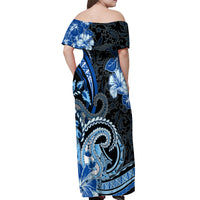 Polynesia Paisley Off Shoulder Maxi Dress Mix Blue Polynesian Pattern LT05 - Polynesian Pride