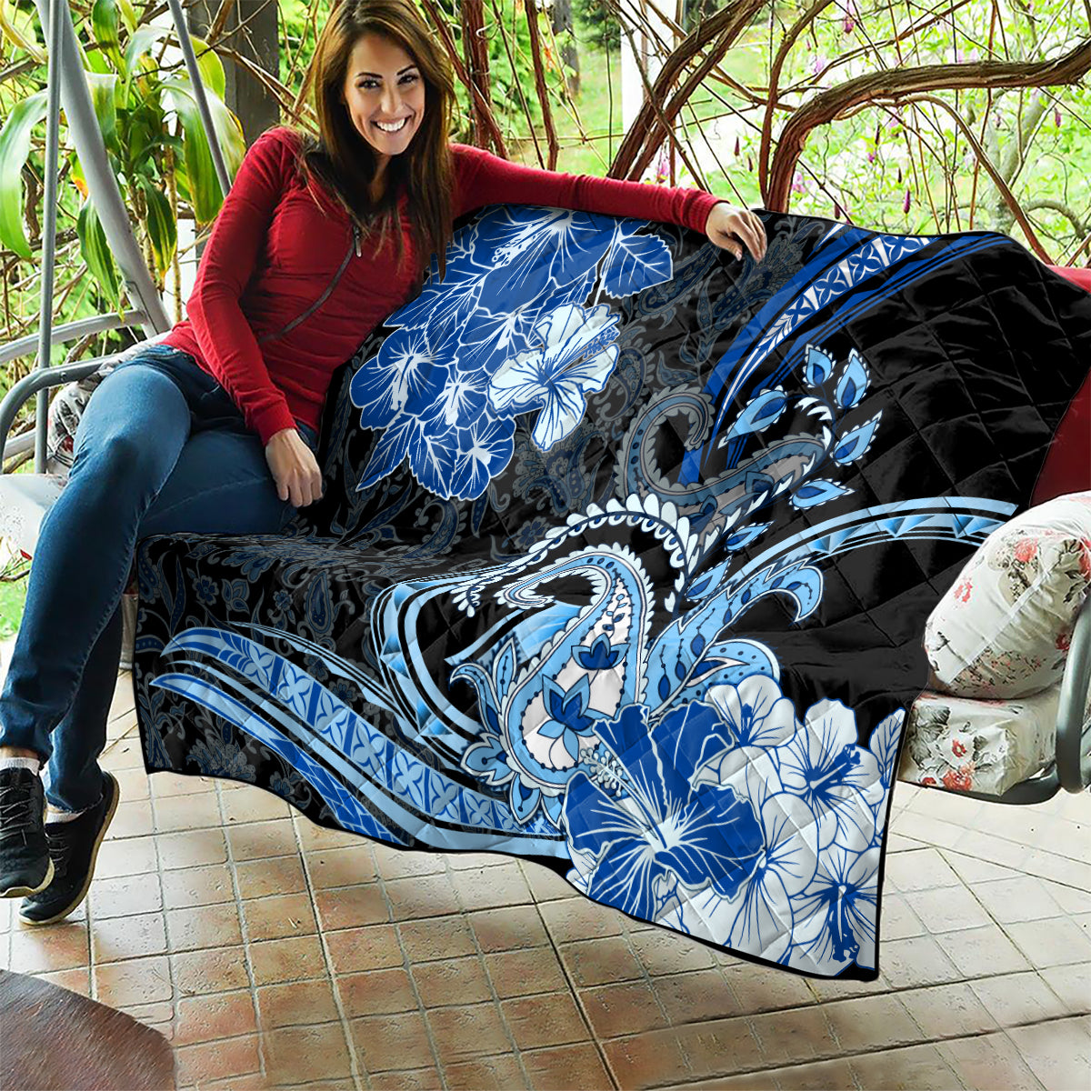 Polynesia Paisley Quilt Mix Blue Polynesian Pattern LT05 - Polynesian Pride