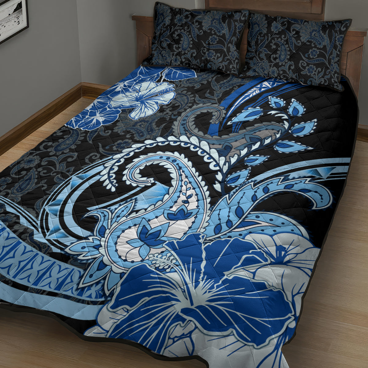 Polynesia Paisley Quilt Bed Set Mix Blue Polynesian Pattern
