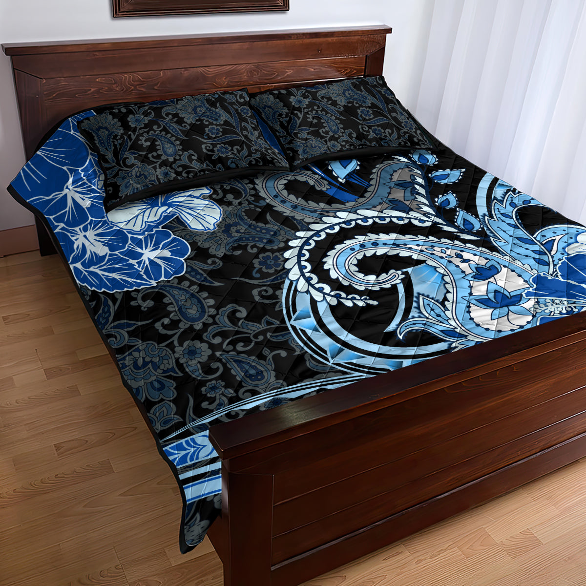 Polynesia Paisley Quilt Bed Set Mix Blue Polynesian Pattern