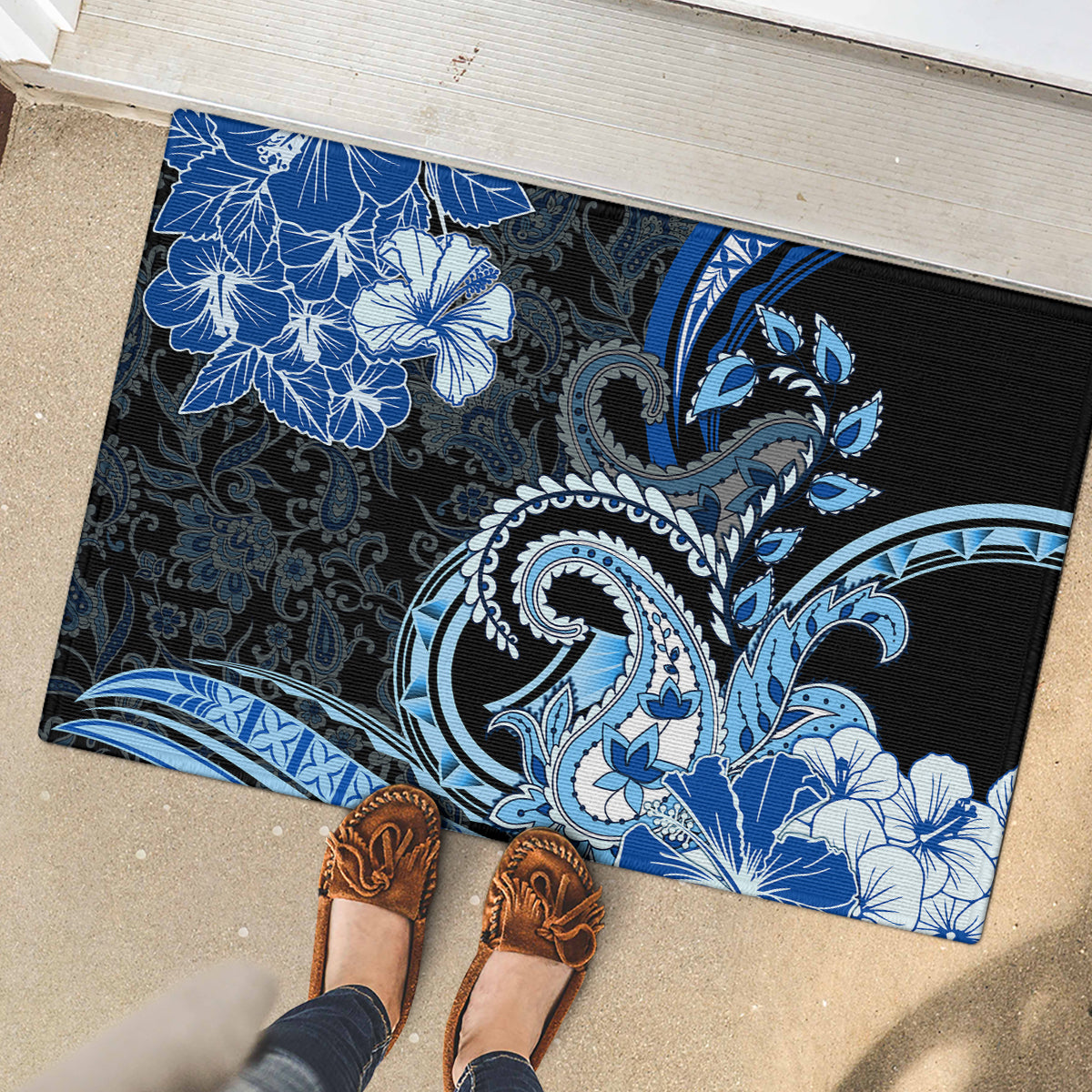 Polynesia Paisley Rubber Doormat Mix Blue Polynesian Pattern LT05 - Polynesian Pride