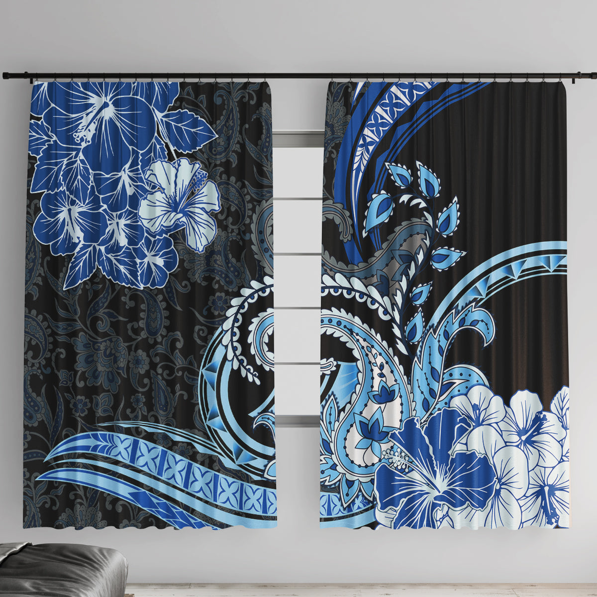 Polynesia Paisley Window Curtain Mix Blue Polynesian Pattern LT05 With Hooks Blue - Polynesian Pride