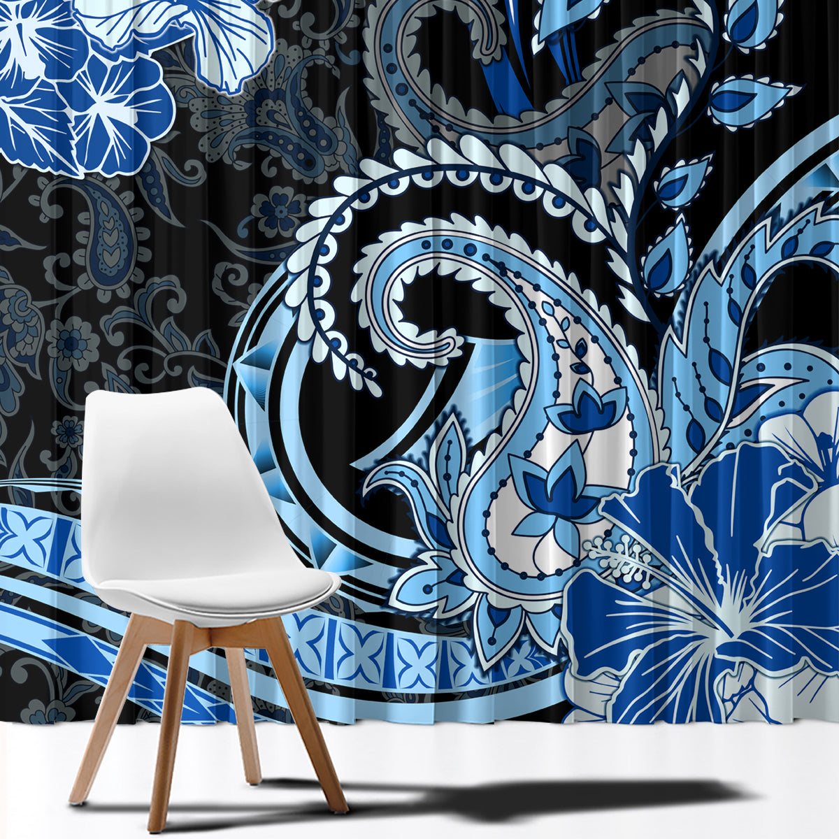 Polynesia Paisley Window Curtain Mix Blue Polynesian Pattern LT05 - Polynesian Pride