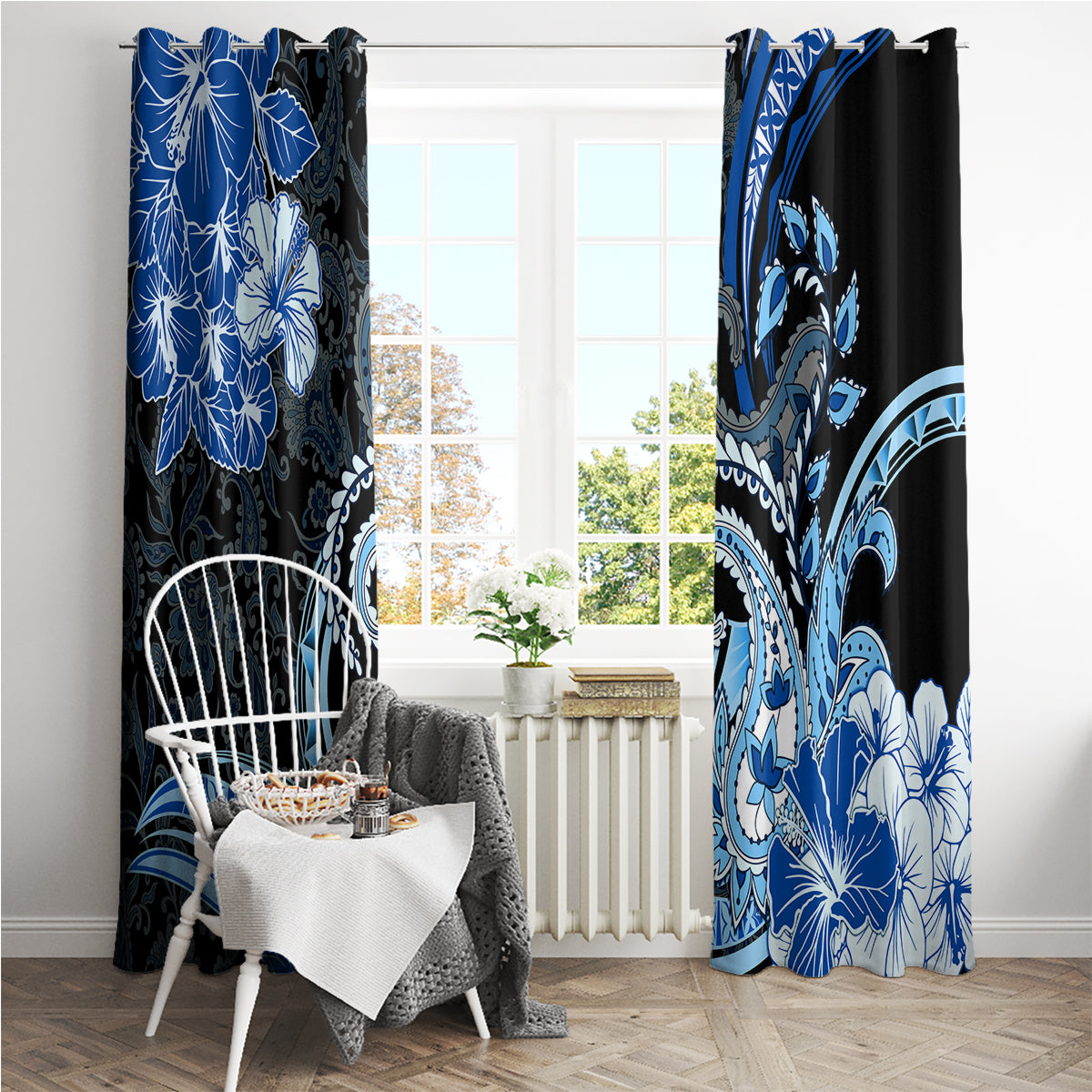 Polynesia Paisley Window Curtain Mix Blue Polynesian Pattern LT05 - Polynesian Pride