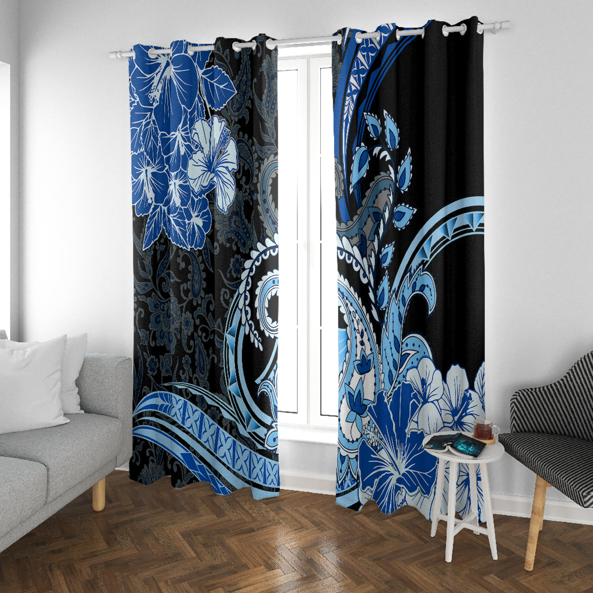 Polynesia Paisley Window Curtain Mix Blue Polynesian Pattern LT05 With Grommets Blue - Polynesian Pride