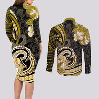 Polynesia Paisley Couples Matching Long Sleeve Bodycon Dress and Long Sleeve Button Shirt Mix Gold Polynesian Pattern LT05 - Polynesian Pride