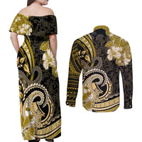 Polynesia Paisley Couples Matching Off Shoulder Maxi Dress and Long Sleeve Button Shirt Mix Gold Polynesian Pattern LT05 - Polynesian Pride