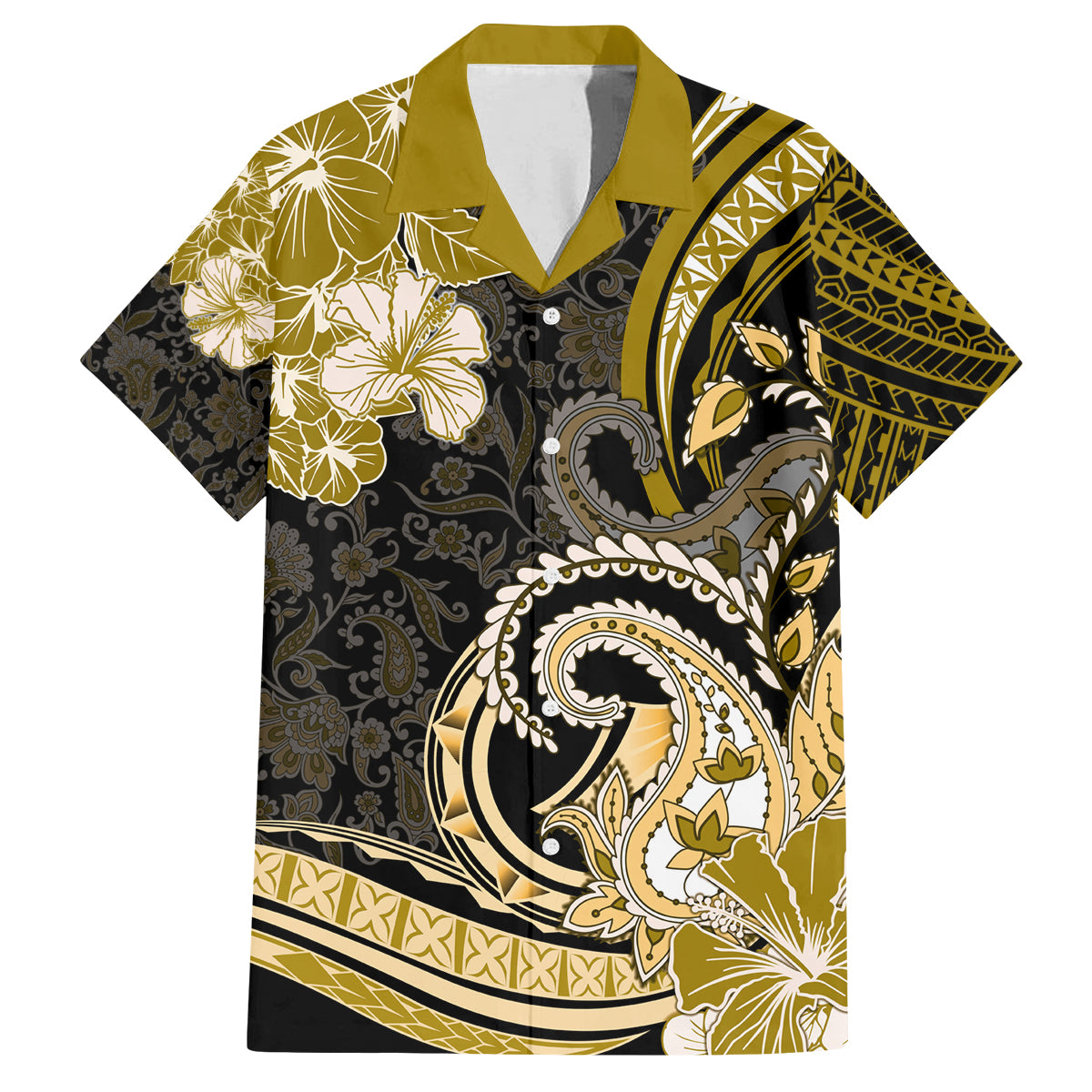 Polynesia Paisley Family Matching Off Shoulder Long Sleeve Dress and Hawaiian Shirt Mix Gold Polynesian Pattern LT05 Dad's Shirt - Short Sleeve Gold - Polynesian Pride