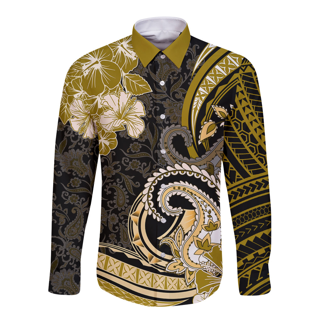 Polynesia Paisley Long Sleeve Button Shirt Mix Gold Polynesian Pattern LT05 Unisex Gold - Polynesian Pride